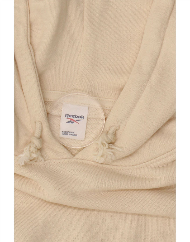 REEBOK Womens Oversized Hoodie Jumper UK 16 Large Off White Cotton