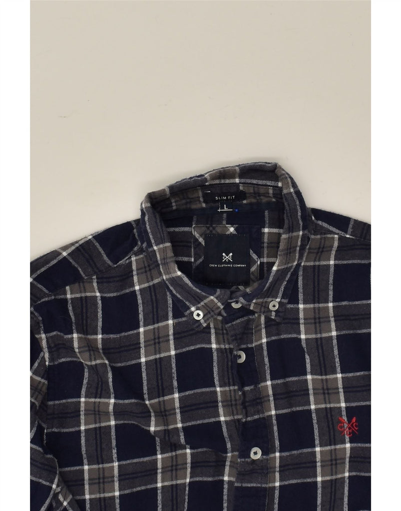 CREW CLOTHING Mens Slim Fit Shirt Large Navy Blue Check Cotton | Vintage Crew Clothing | Thrift | Second-Hand Crew Clothing | Used Clothing | Messina Hembry 