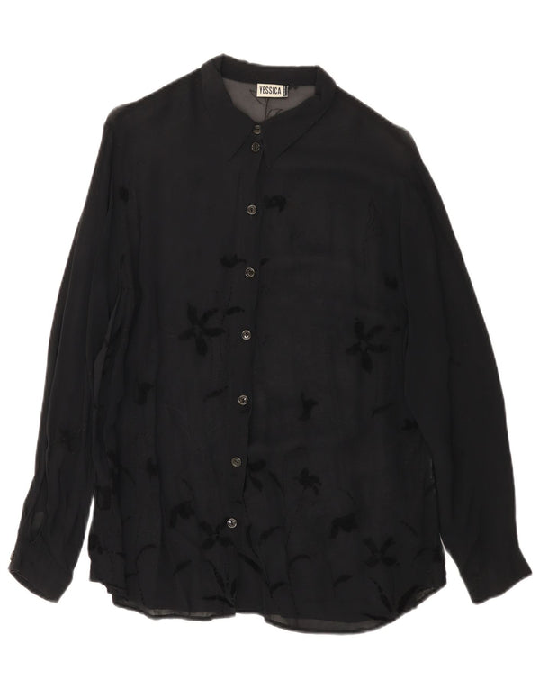 Yessica Womens See Through Shirt Blouse UK 16 Large Black Floral