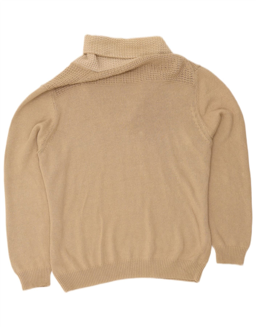 Massimo Dutti Mens Shawl Neck Jumper Sweater 2XL Beige Cotton