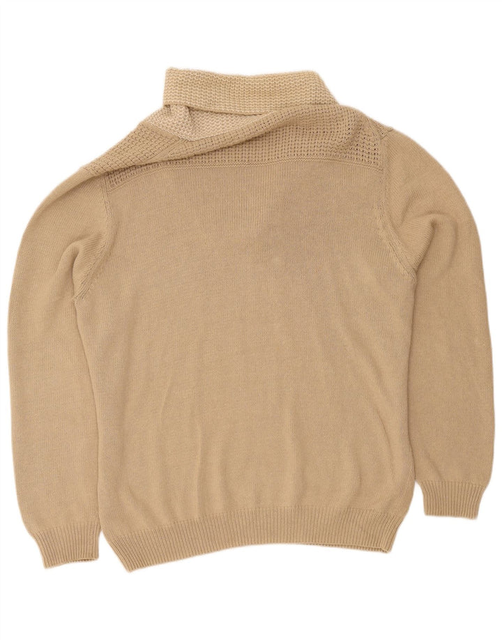 Massimo Dutti Mens Shawl Neck Jumper Sweater 2XL Beige Cotton