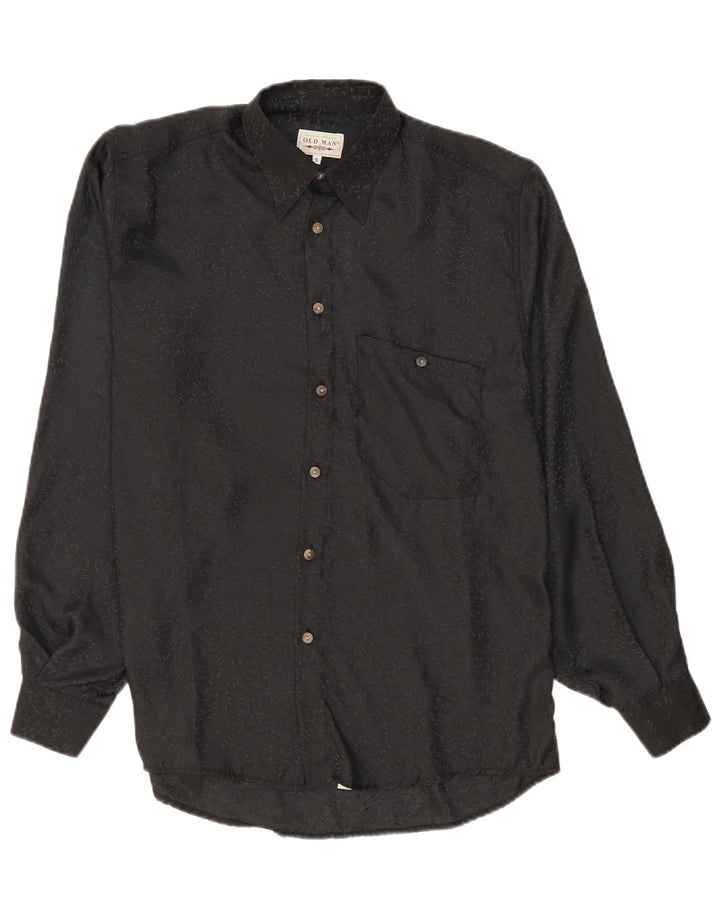Vintage Mens Shirt Small Black Floral Viscose