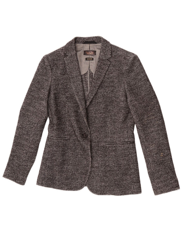 Massimo Dutti Womens 1 Button Blazer Jacket EU 40 Medium Grey Houndstooth