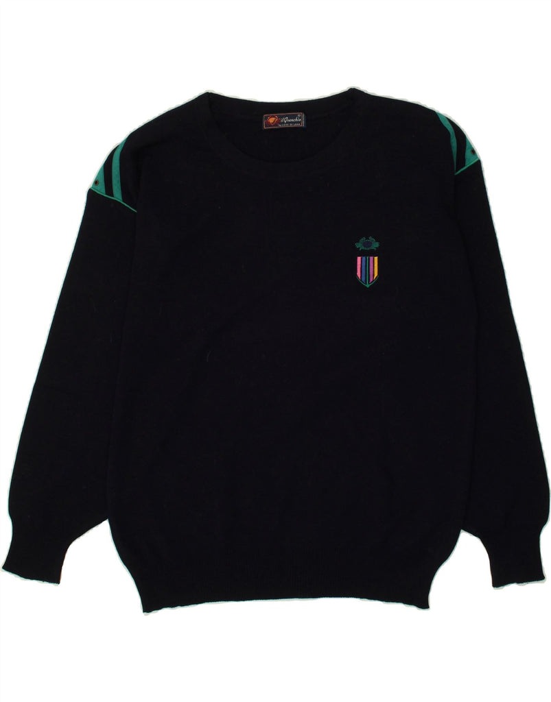 IL GRANCHIO Mens Boat Neck Jumper Sweater Medium Navy Blue Lambswool Vintage Il Granchio and Second-Hand Il Granchio from Messina Hembry 