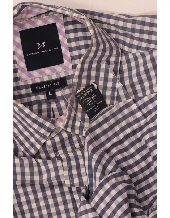 Crew Clothing Mens Classic Fit Shirt Large Navy Blue Gingham Cotton