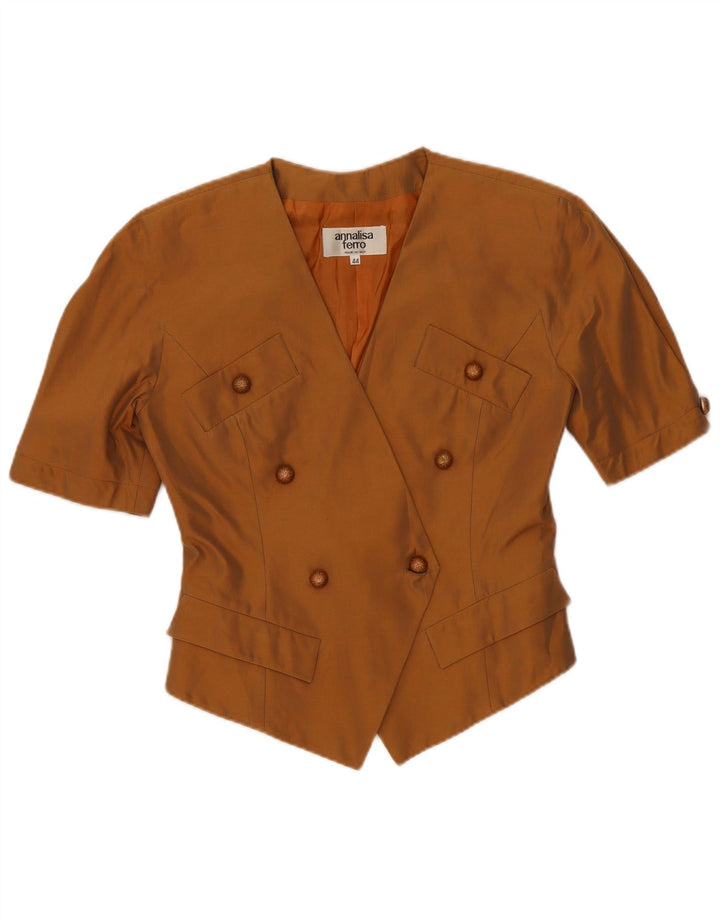 Annalisa Ferro Womens Crop Short Sleeve Blazer Jacket IT 44 Medium Brown