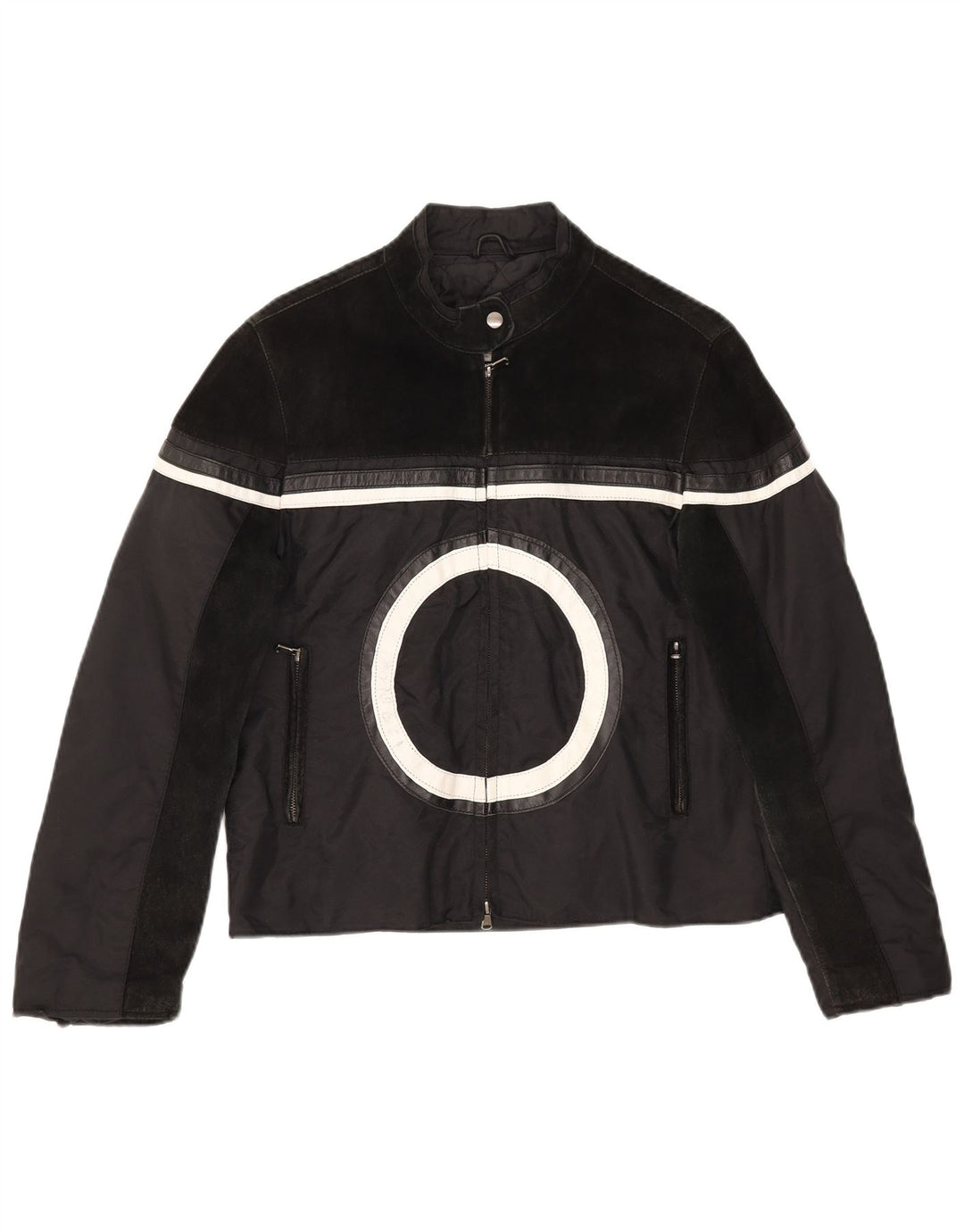 Les Boulevards Womens Graphic Racer Jacket IT 48 XL Black Colourblock