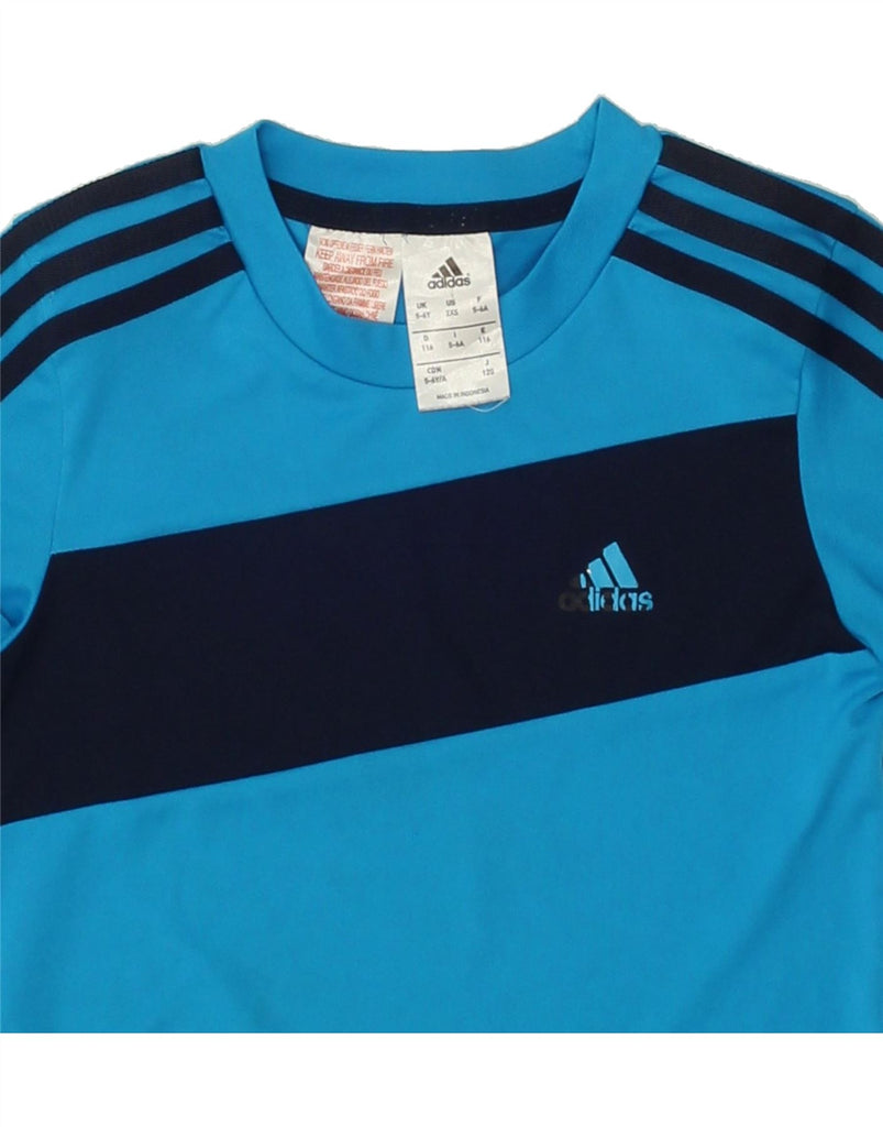 ADIDAS Boys T-Shirt Top 5-6 Years Blue Colourblock Polyester | Vintage Adidas | Thrift | Second-Hand Adidas | Used Clothing | Messina Hembry 