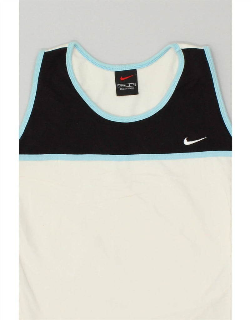 NIKE Womens Crop Vest Top UK 12/14 Large White Colourblock Cotton | Vintage Nike | Thrift | Second-Hand Nike | Used Clothing | Messina Hembry 