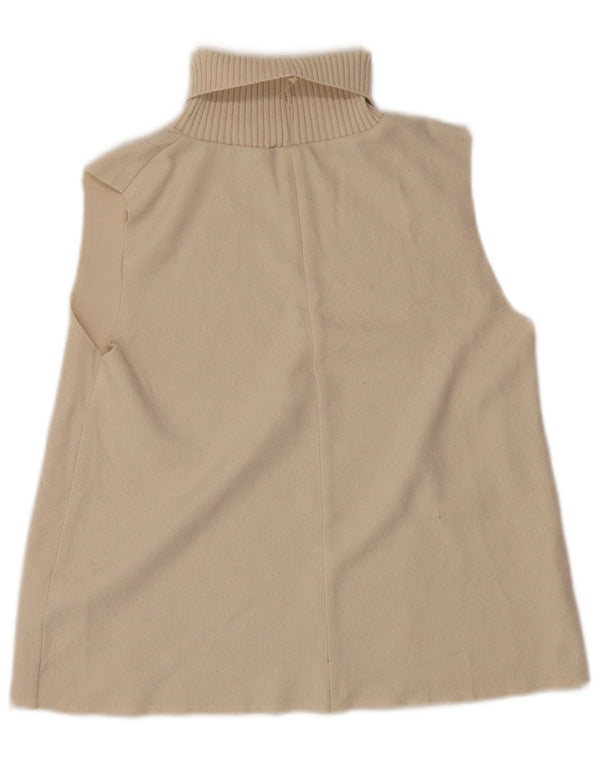 Zara Womens Roll Neck Vest Tank Top UK 14 Medium Off White Polyester