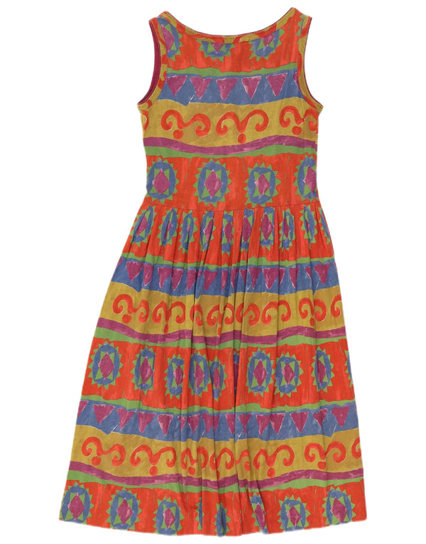 Vintage Womens Sleeveless A-Line Dress UK 10 Small Multicoloured Geometric