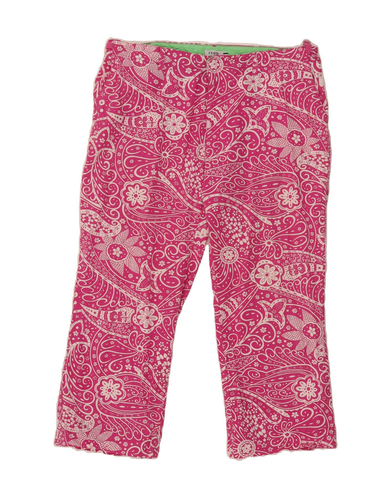 IZOD Womens Straight Cropped Trousers US 14 XL W34 L24 Pink Floral Cotton Vintage Izod and Second-Hand Izod from Messina Hembry 