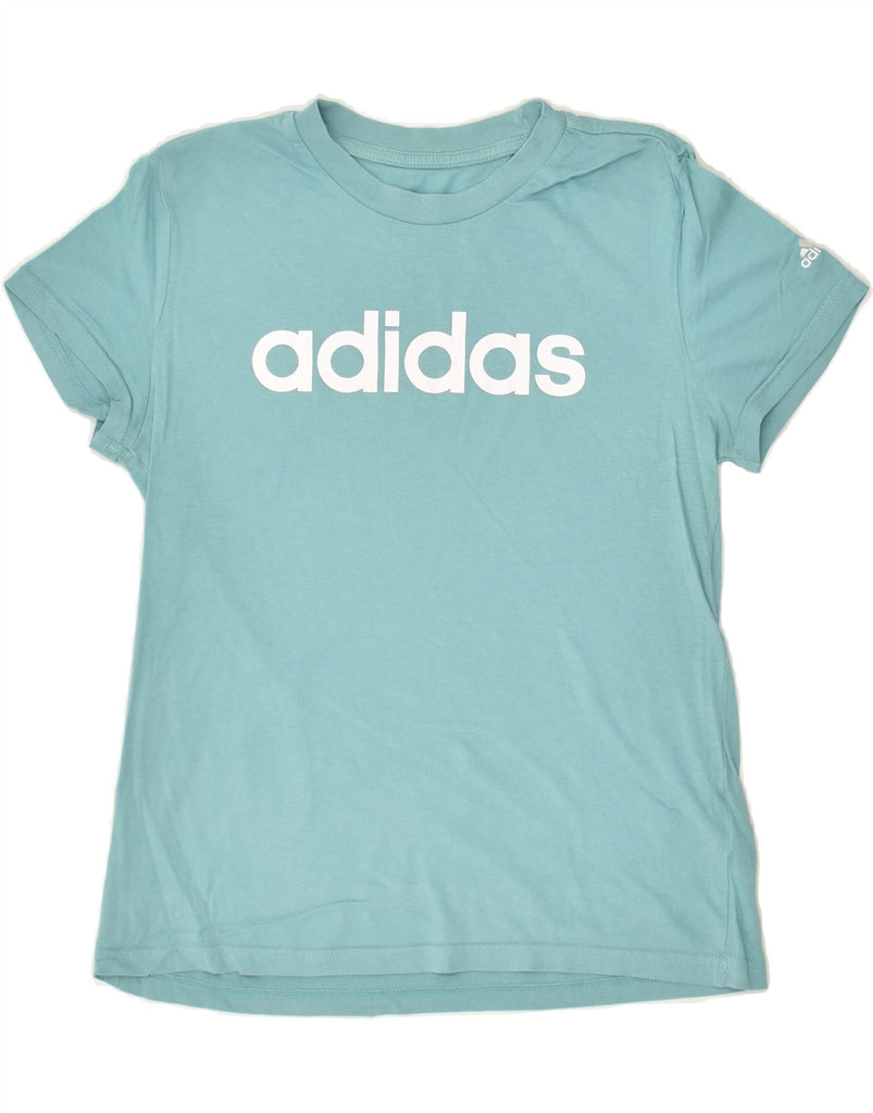 ADIDAS Womens Graphic T-Shirt Top UK 12/14 Medium Blue Cotton | Vintage Adidas | Thrift | Second-Hand Adidas | Used Clothing | Messina Hembry 