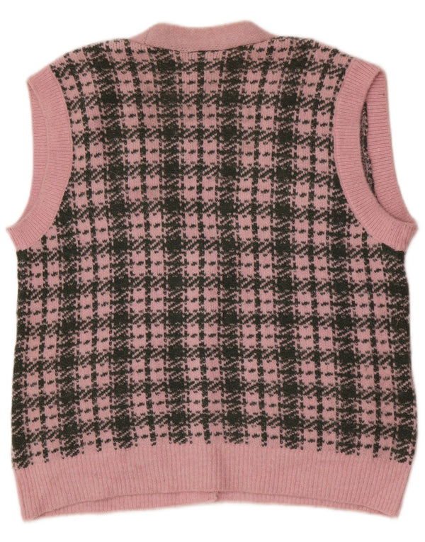 Zara Womens Sleeveless Oversized Cardigan Sweater UK 10 Small Pink Check