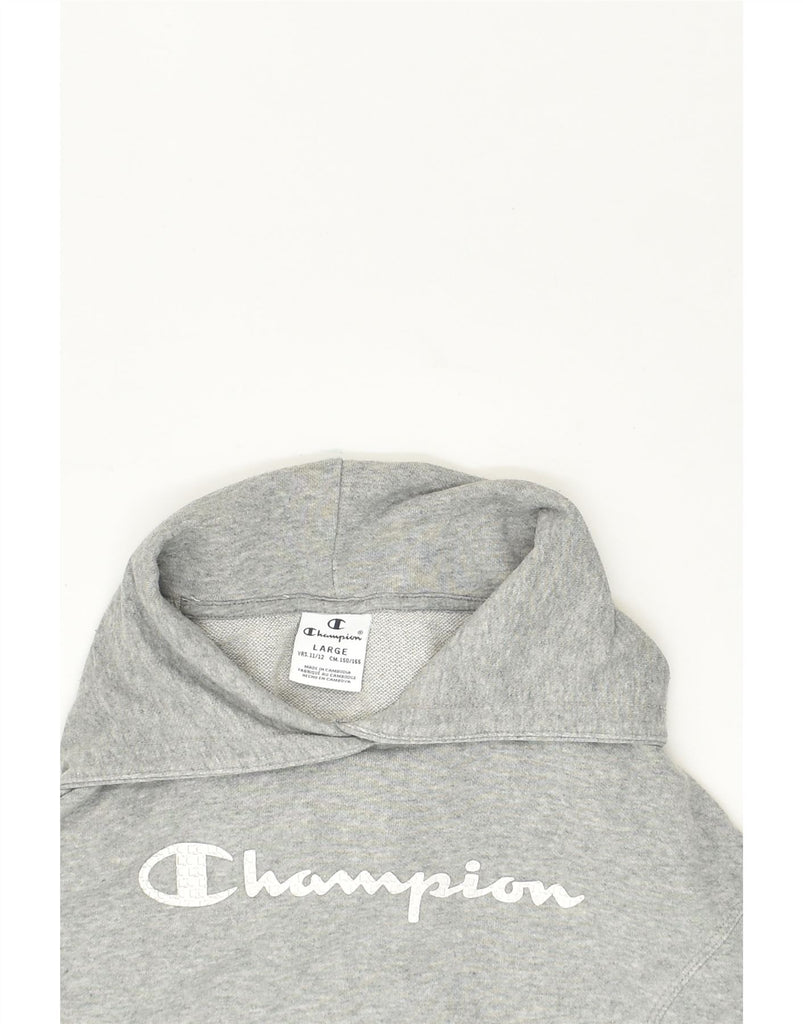 CHAMPION Girls Graphic Hoodie Jumper 11-12 Years Large Grey Cotton | Vintage Champion | Thrift | Second-Hand Champion | Used Clothing | Messina Hembry 