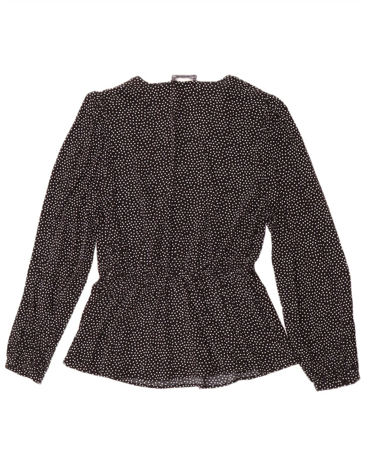 Marks & Spencer Womens Long Sleeve Blouse Top UK 12 Medium Black Spotted
