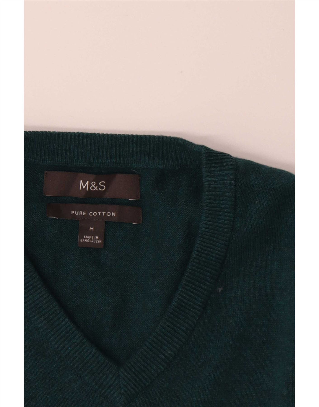 Marks & Spencer Mens V-Neck Jumper Sweater Medium Green Cotton