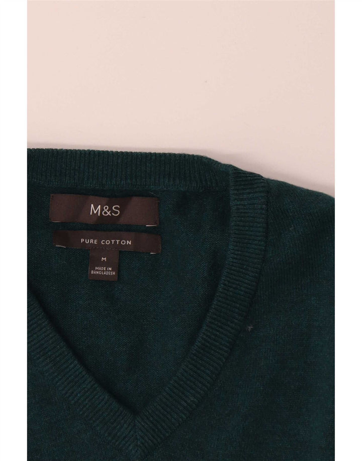 Marks & Spencer Mens V-Neck Jumper Sweater Medium Green Cotton