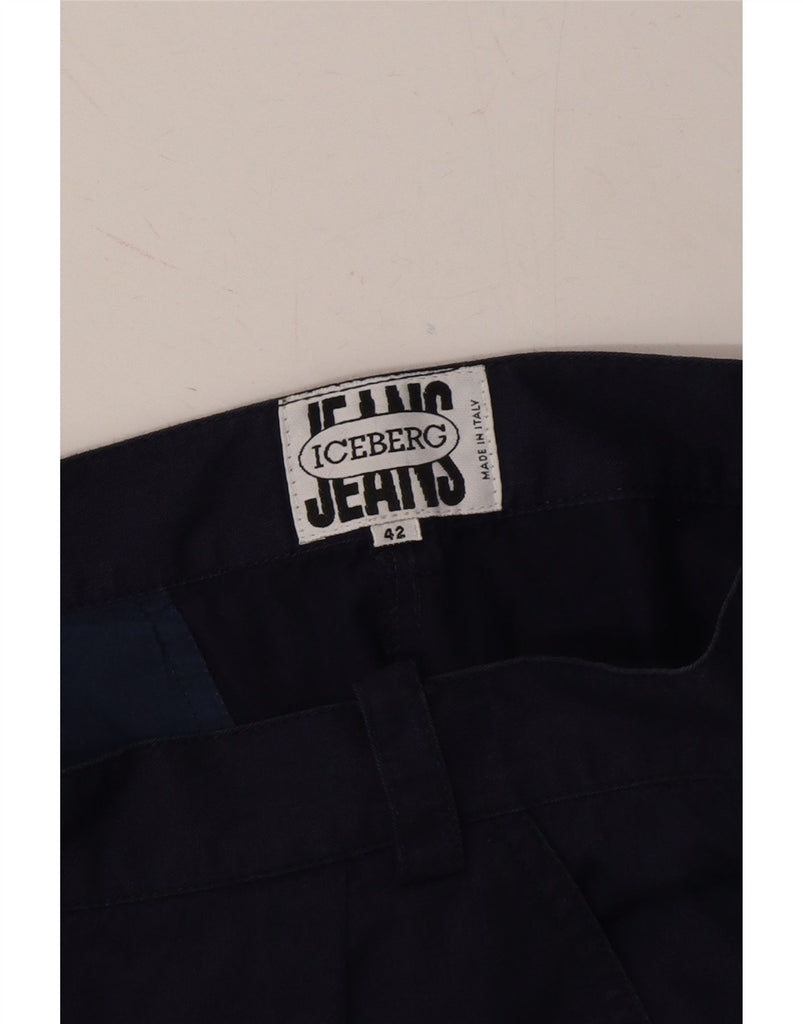 ICEBERG Womens High Waist Chino Shorts IT 42 Medium W26 Navy Blue Vintage Iceberg and Second-Hand Iceberg from Messina Hembry 