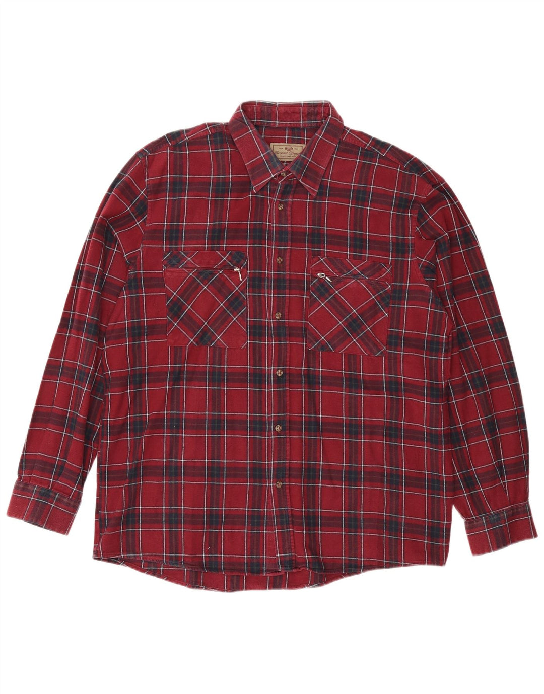 EUROPEAN PROJECT Mens Flannel Shirt XL Burgundy Check Cotton