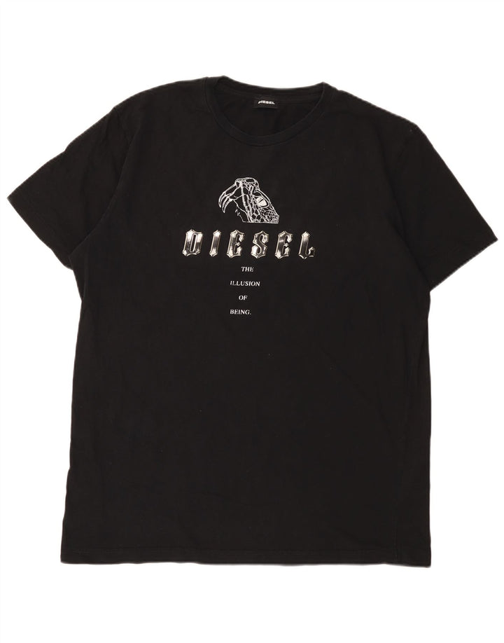 Diesel Mens Graphic T-Shirt Top XL Black Cotton