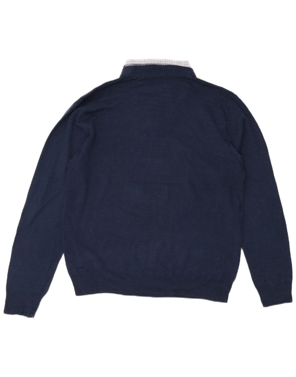 Pierre Cardin Mens V-Neck Jumper Sweater Large Navy Blue Acrylic Classic