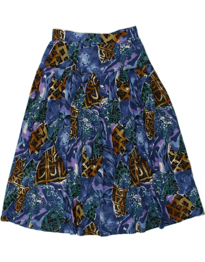 VINTAGE Womens High Waist Pleated Skirt UK 14 Medium W29 Blue Patchwork | Vintage Vintage | Thrift | Second-Hand Vintage | Used Clothing | Messina Hembry 