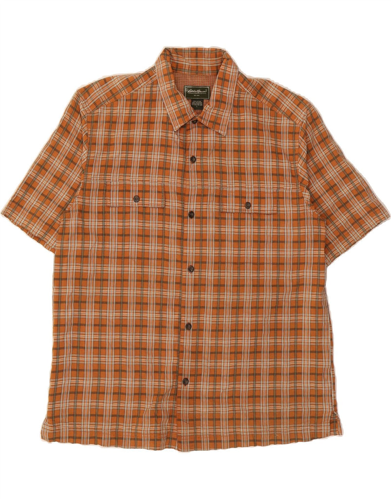 EDDIE BAUER Mens Short Sleeve Shirt Large Brown Check Cotton Vintage Eddie Bauer and Second-Hand Eddie Bauer from Messina Hembry 