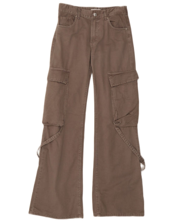 Zara Womens Wide Leg Cargo Trousers EU 32 2XS W22 L31 Grey Cotton