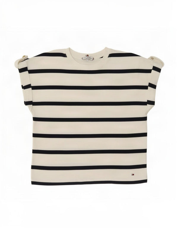 Tommy Hilfiger Womens T-Shirt Top UK 14 Medium White Striped Cotton