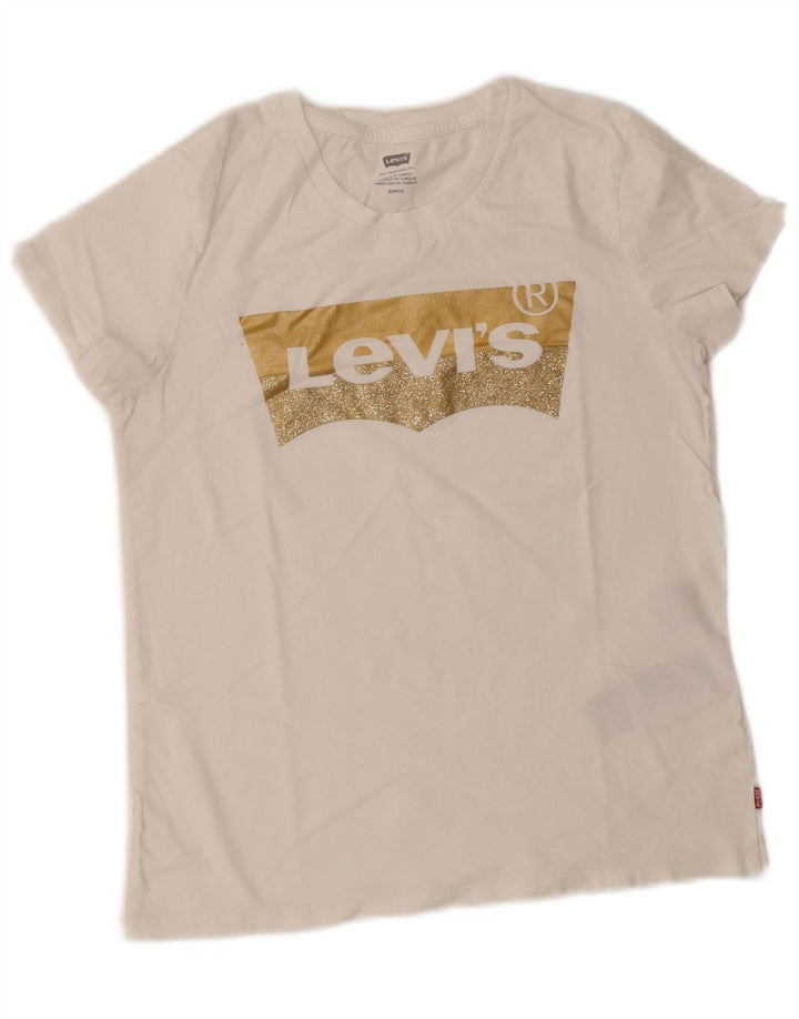 Levi's Womens Denizen Graphic T-Shirt Top UK 10 Small White Cotton