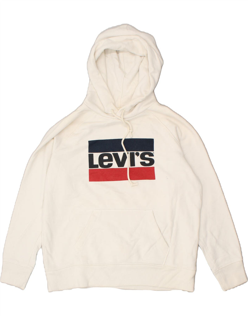 LEVI'S Mens Graphic Hoodie Jumper Medium Off White Cotton Vintage Levi's and Second-Hand Levi's from Messina Hembry 