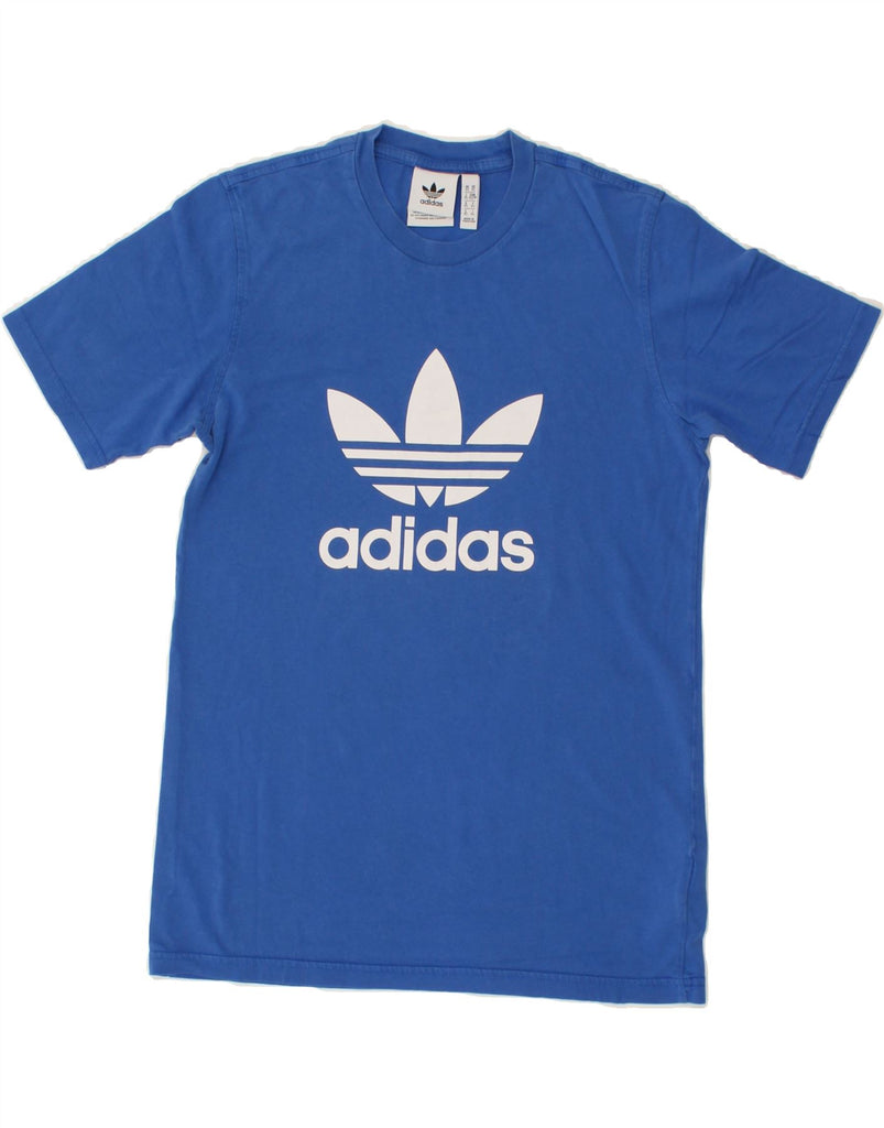 ADIDAS Mens Graphic T-Shirt Top XS Blue Cotton Vintage Adidas and Second-Hand Adidas from Messina Hembry 