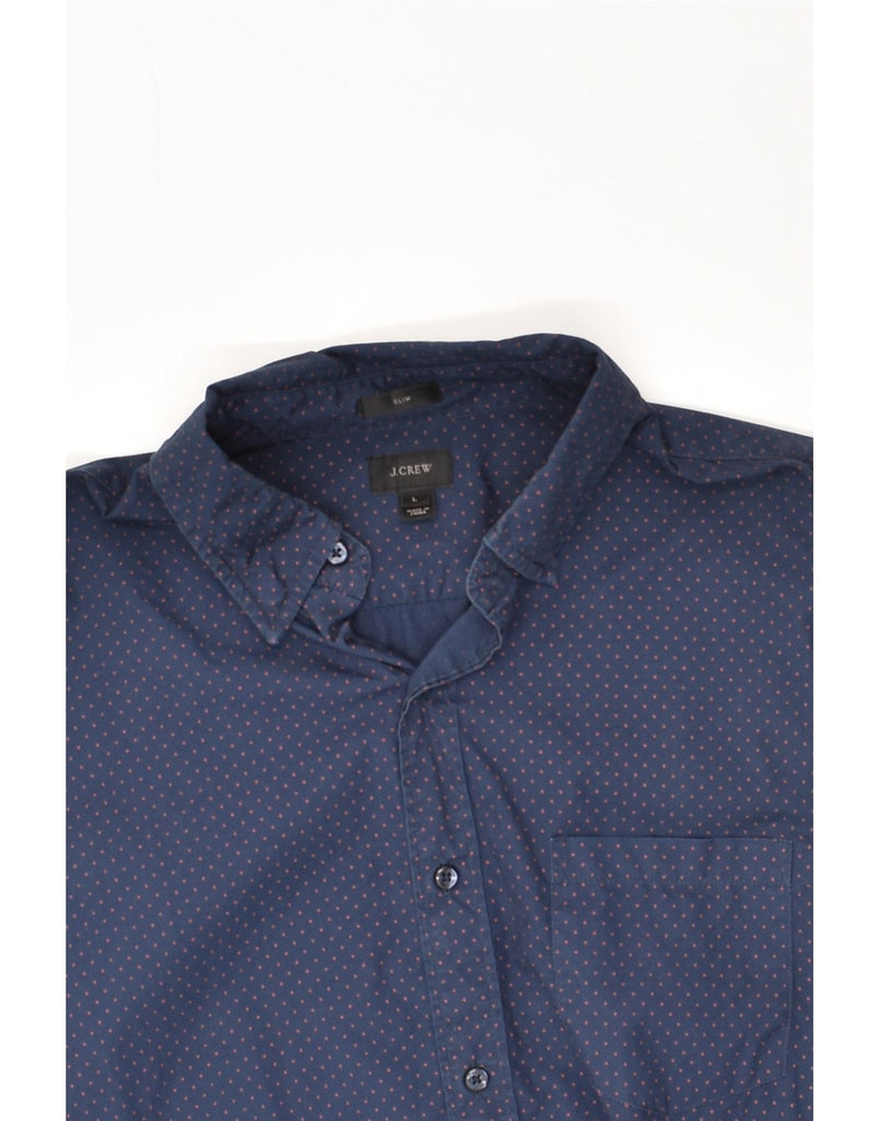 J. CREW Mens Slim Shirt Large Navy Blue Polka Dot Cotton | Vintage J. Crew | Thrift | Second-Hand J. Crew | Used Clothing | Messina Hembry 