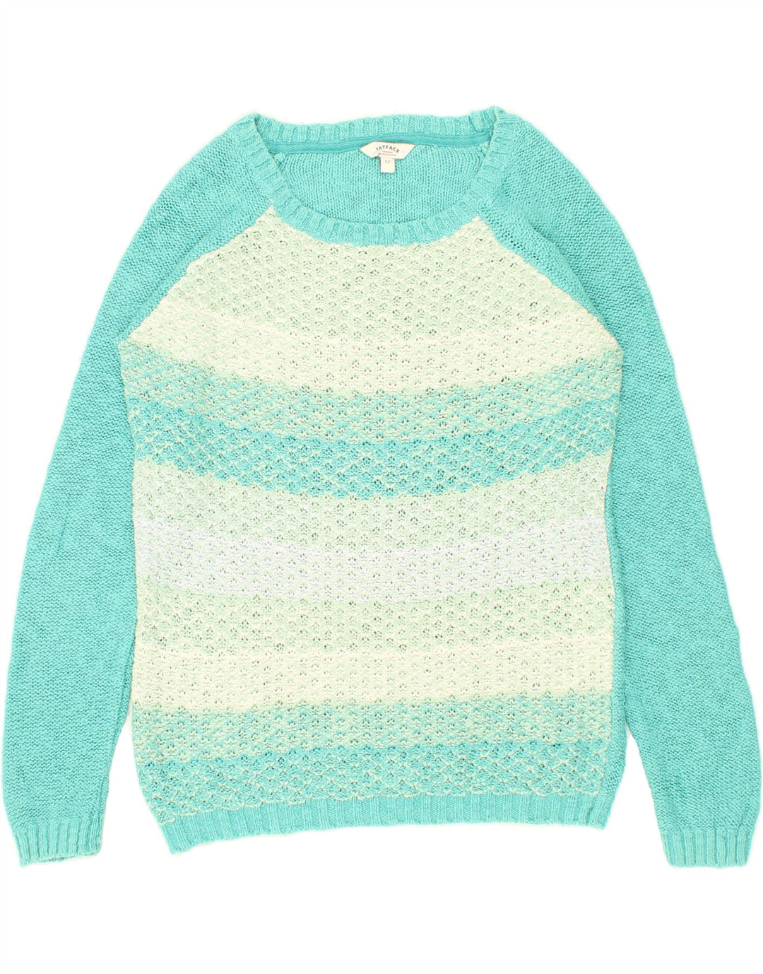 FAT FACE Womens Boat Neck Jumper Sweater UK 12 Medium  Blue Colourblock Vintage Fat Face and Second-Hand Fat Face from Messina Hembry 