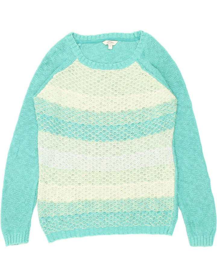 FAT FACE Womens Boat Neck Jumper Sweater UK 12 Medium  Blue Colourblock Vintage Fat Face and Second-Hand Fat Face from Messina Hembry 