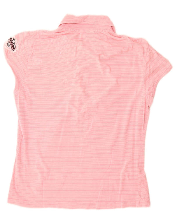 Champion Womens Slim Fit Polo Shirt UK 12 Medium Pink Pinstripe Cotton