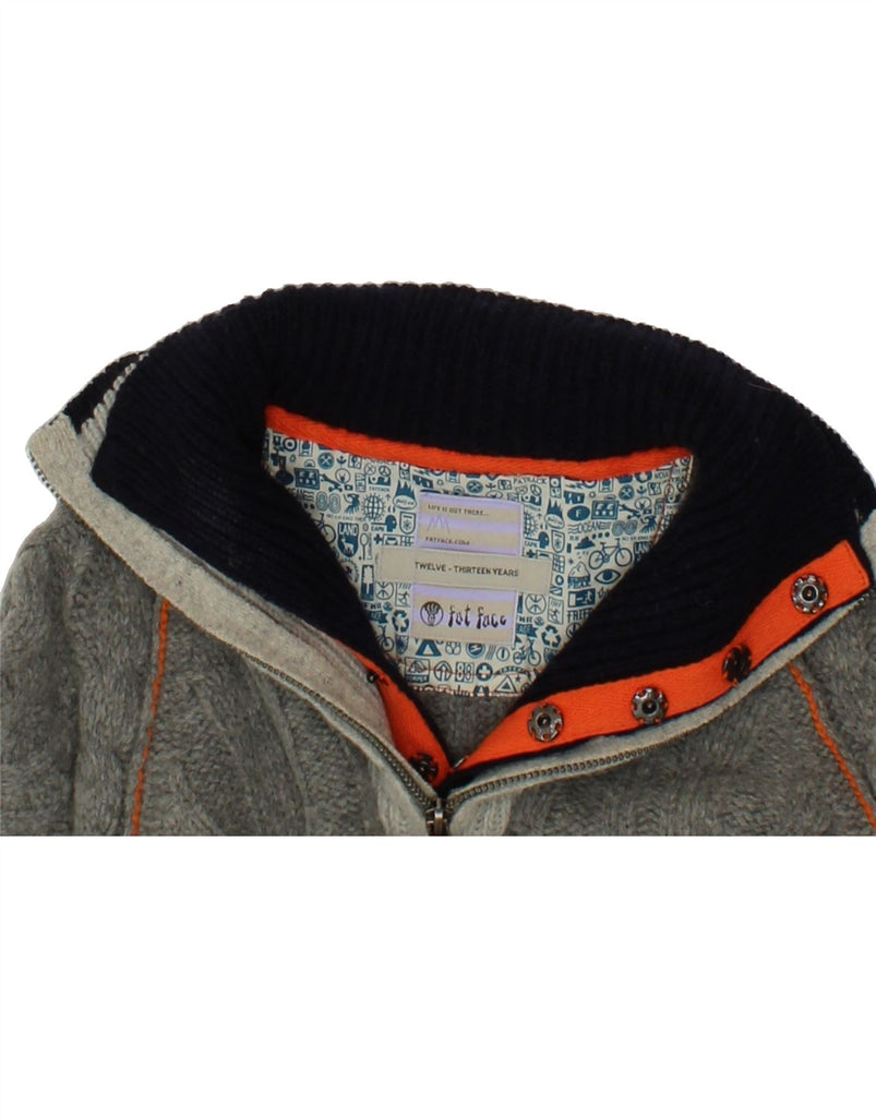 FAT FACE Boys Zip Neck Jumper Sweater 12-13 Years Grey Lambswool Vintage Fat Face and Second-Hand Fat Face from Messina Hembry 