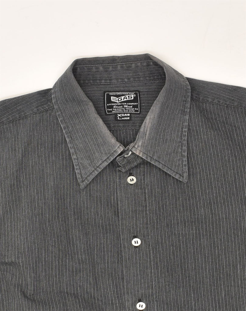 GAS Mens Slim Shirt XL Grey Pinstripe Cotton | Vintage Gas | Thrift | Second-Hand Gas | Used Clothing | Messina Hembry 