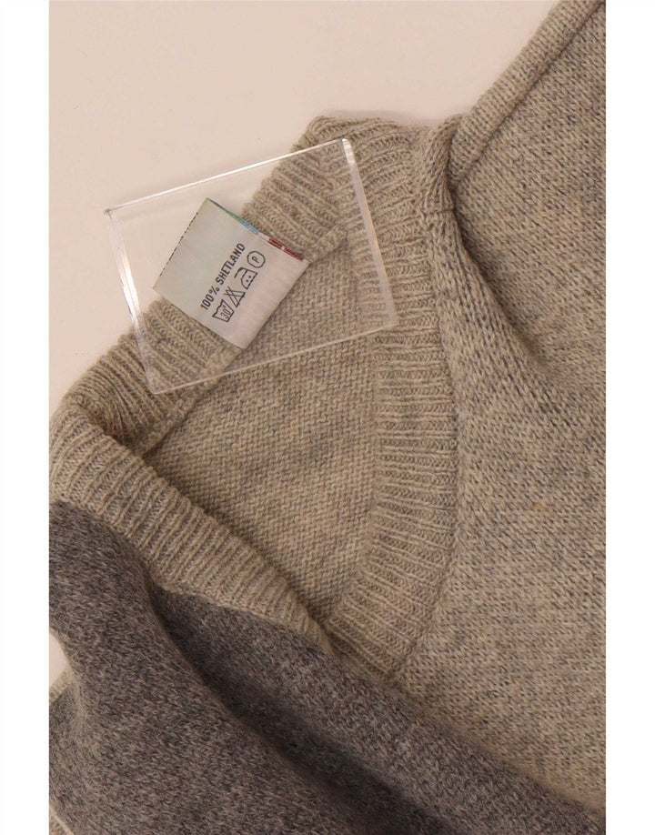 Shetland Jeneros Mens Crew Neck Jumper Sweater Medium Grey Geometric