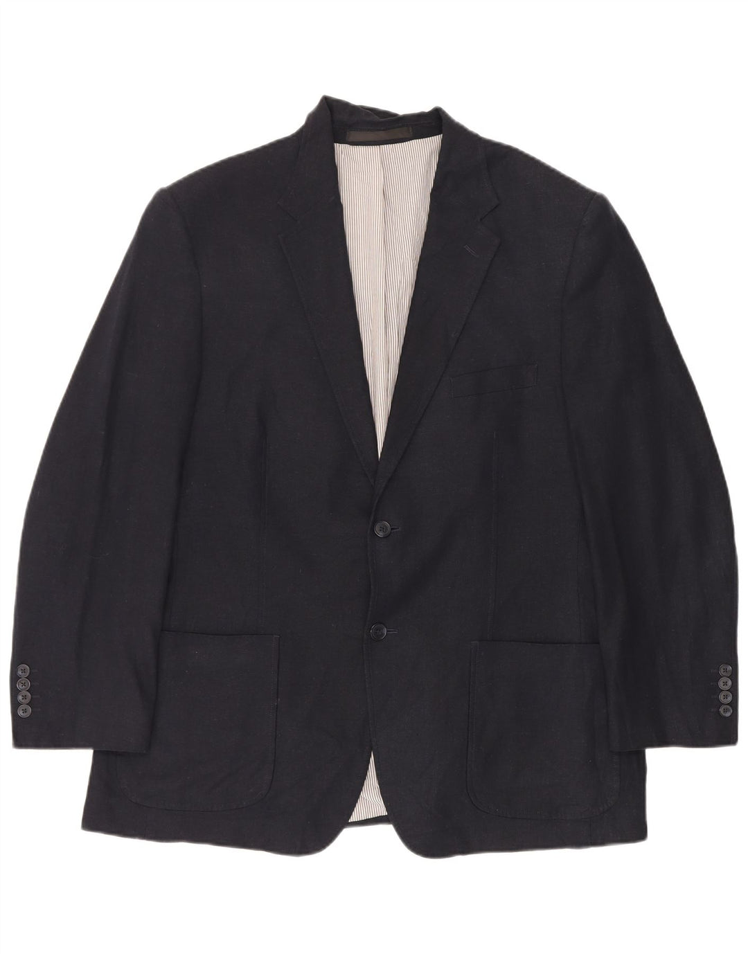 Marks & Spencer Mens 2 Button Blazer Jacket UK 44 XL Navy Blue Linen