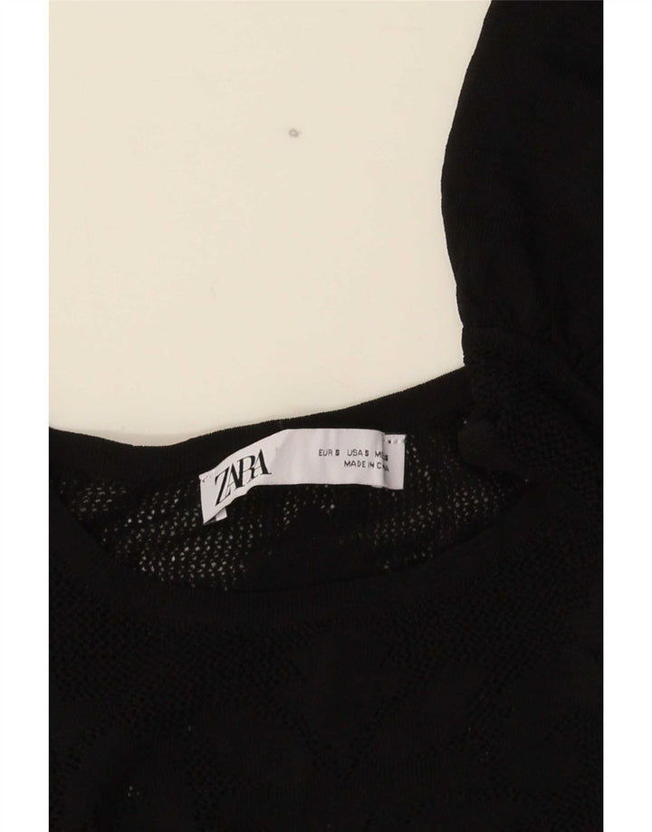 Zara Womens Crop Knit Blouse Top UK 8 Small Black