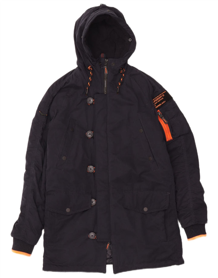 Superdry Mens Hooded Parka Jacket UK 38 Medium Navy Blue Polyester