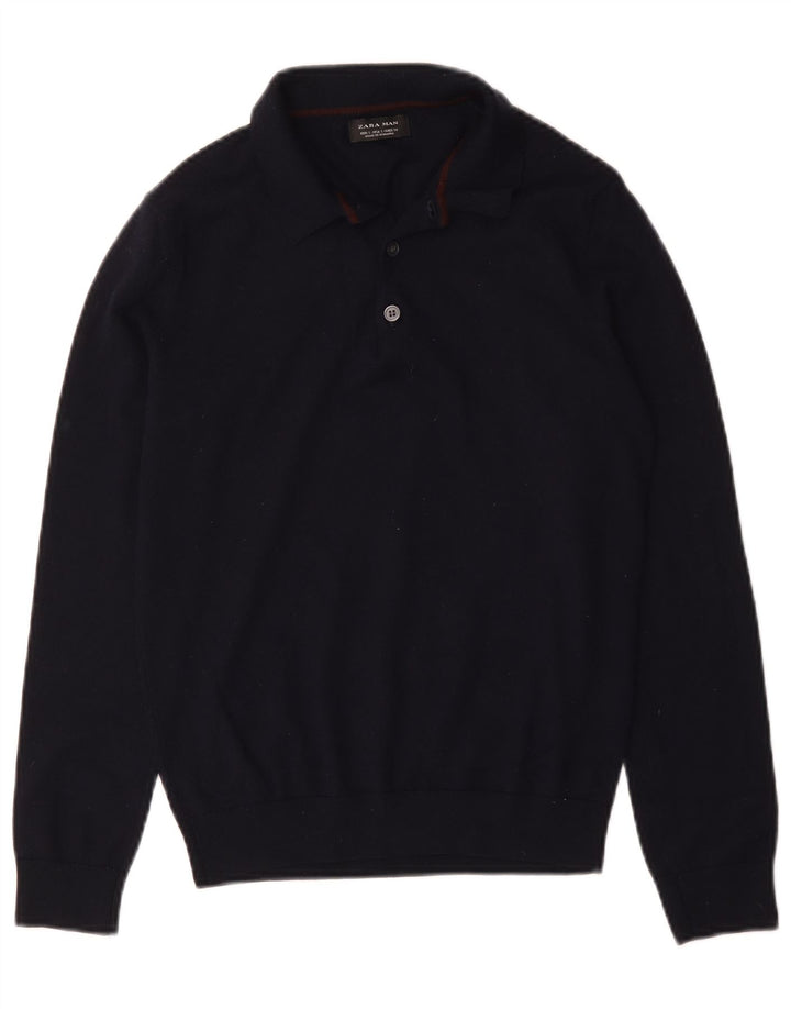 Zara Mens Polo Neck Jumper Sweater Small Navy Blue