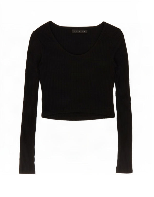 Topshop Womens Crop Top Long Sleeve UK 10 Small Black Viscose