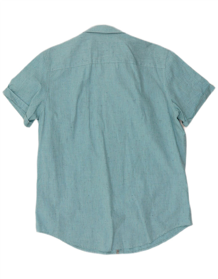CALVIN KLEIN Mens Short Sleeve Shirt Medium Blue Flecked Cotton