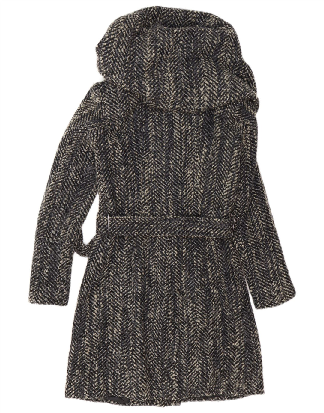 Zara Womens Overcoat UK 6 XS Grey Herringbone Polyester