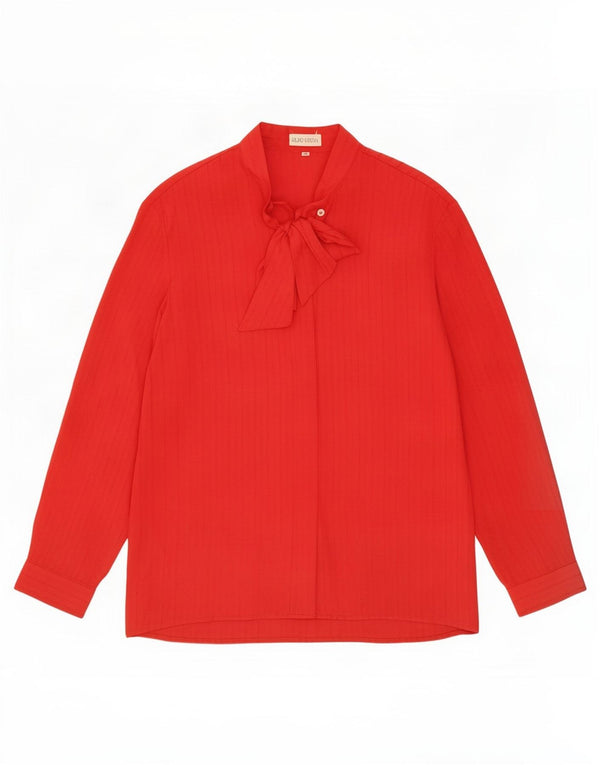 Vintage Womens Long Sleeve Front Tie Blouse Top IT 48 XL Red Striped