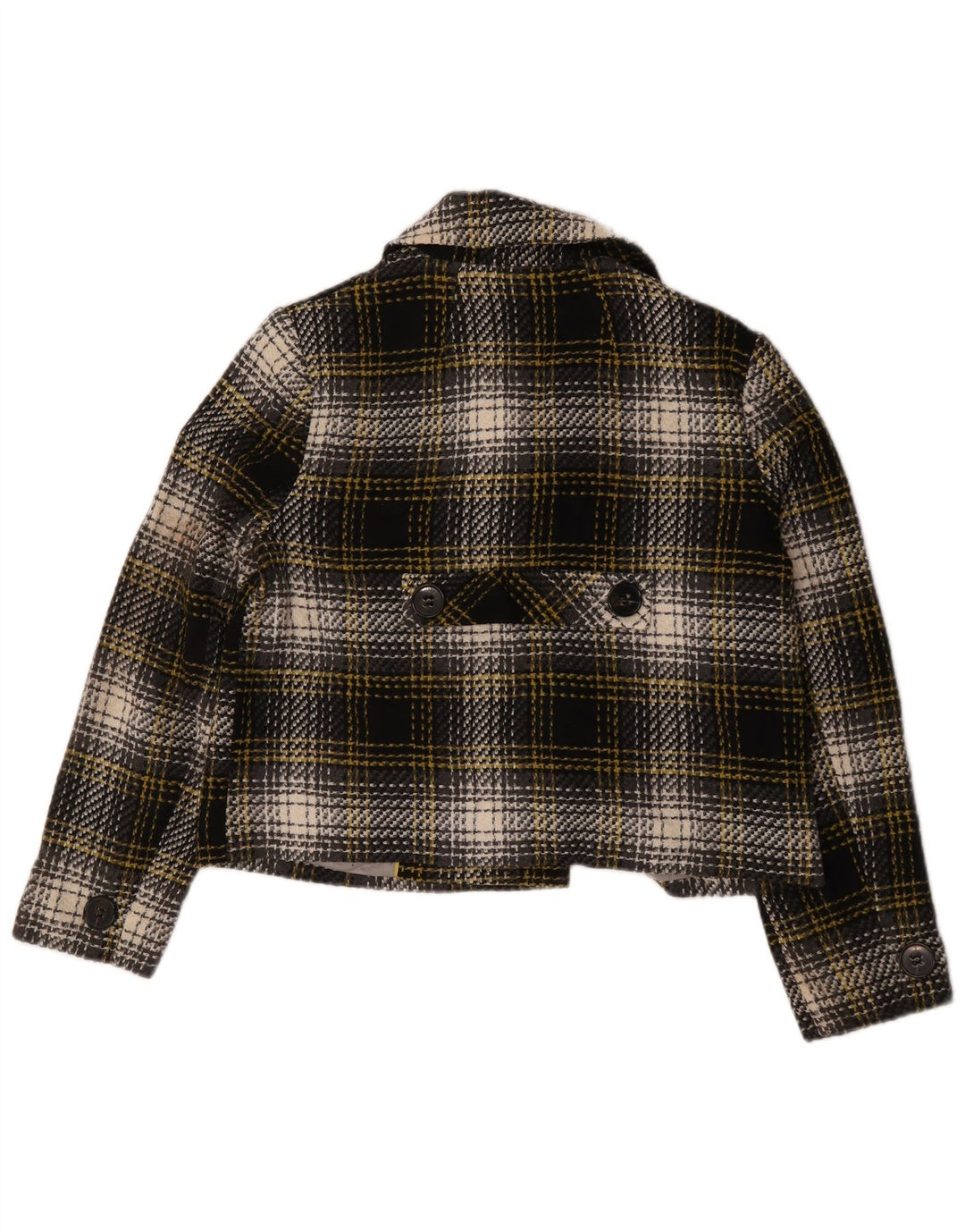 Marks & Spencer Womens Short Pea Coat UK 14 Large Black Check Acrylic