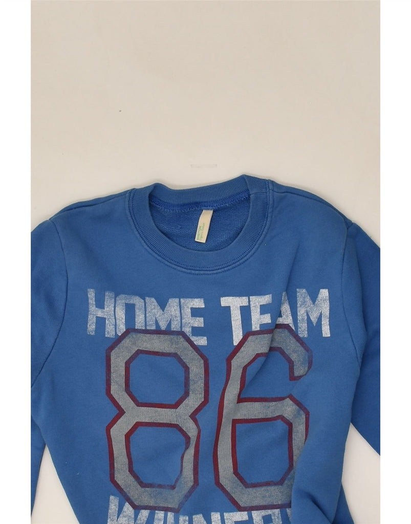 BENETTON Boys Graphic Sweatshirt Jumper 7-8 Years Medium Blue Cotton | Vintage Benetton | Thrift | Second-Hand Benetton | Used Clothing | Messina Hembry 